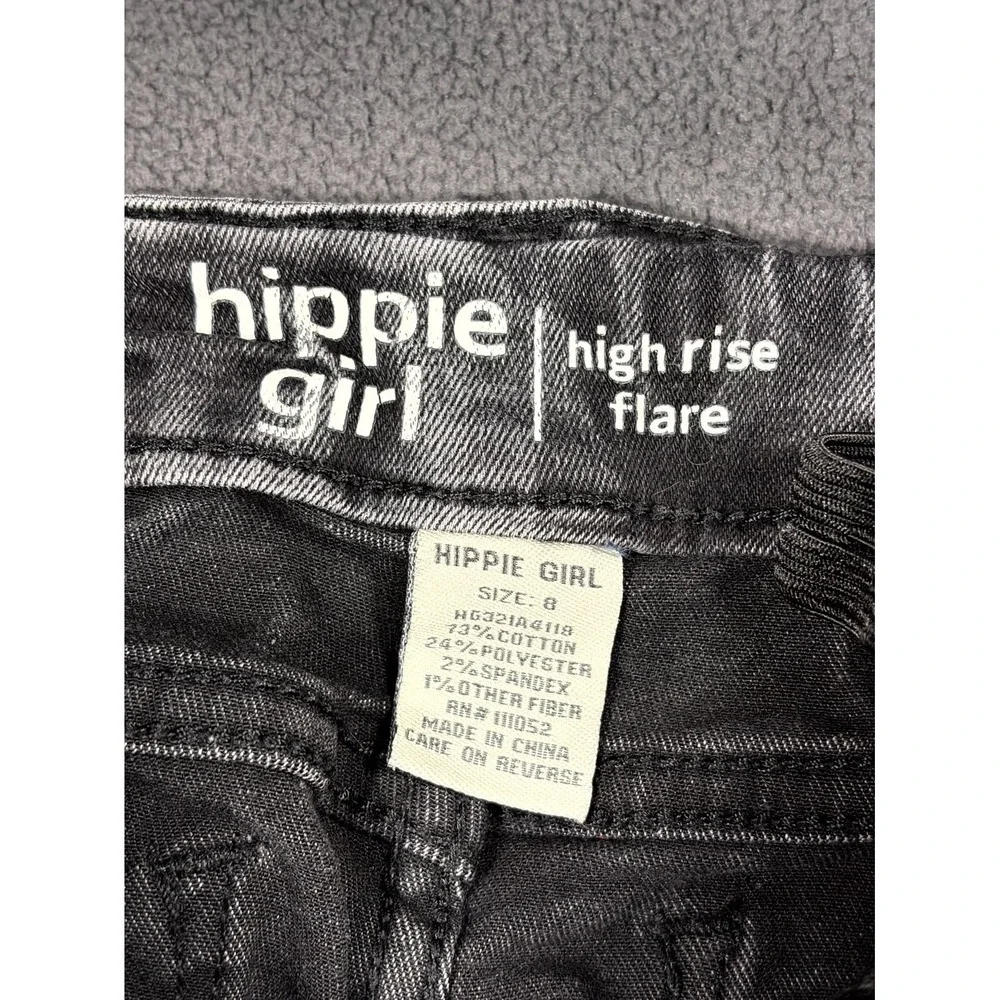 Hippie Girl Flare Jeans 8 Gray Denim Cotton Stretch Elastic Waist Frayed Hem
